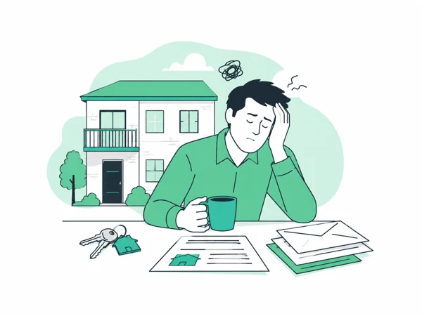 Tired landlord with paperwork and keys