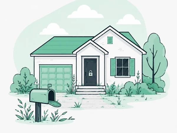 Vacant house with mailbox, locked up